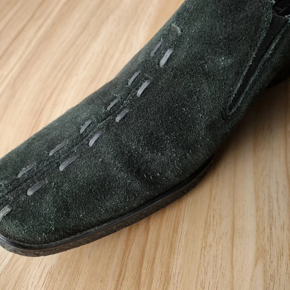 Aquatalia Shoes 8.5 By Marvin K Wedge Black Suede Slip On Heel Whipstitch Accent